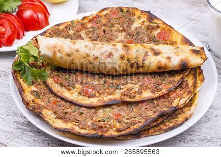 Traditional Delicious Turkish Foods; Turkish Pizza; Lahmacun