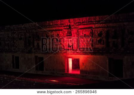 Light Show At Nuns Quadrangle Cuadrangulo De Las Monjas Building Complex At The Ruins Of The Ancient