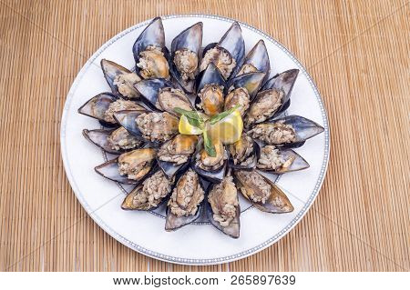 Midye Dolmasi, Stuffed Mussels, Turkish Food Isolated On White Background