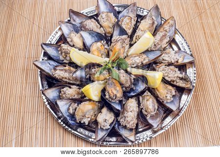 Midye Dolmasi, Stuffed Mussels, Turkish Food Isolated On White Background