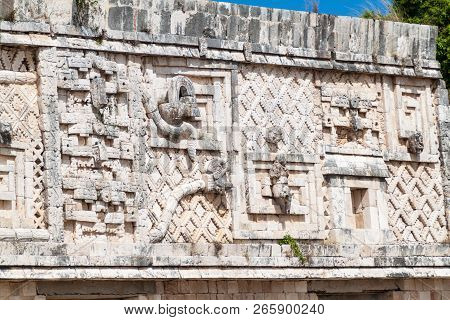 Detailed Carvings At The Nuns Quadrangle Cuadrangulo De Las Monjas Building Complex At The Ruins Of 
