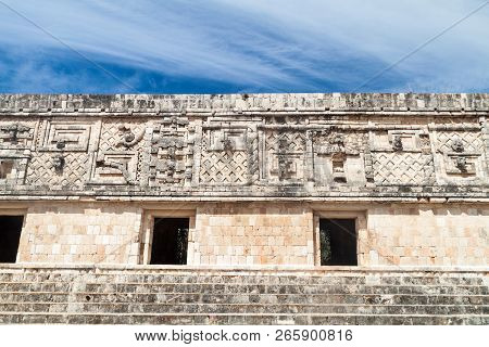 Detailed Carvings At The Nuns Quadrangle Cuadrangulo De Las Monjas Building Complex At The Ruins Of 