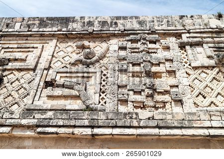 Detailed Carvings At The Nuns Quadrangle Cuadrangulo De Las Monjas Building Complex At The Ruins Of 
