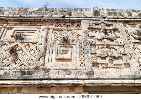 Detailed Carvings At The Nuns Quadrangle Cuadrangulo De Las Monjas Building Complex At The Ruins Of 