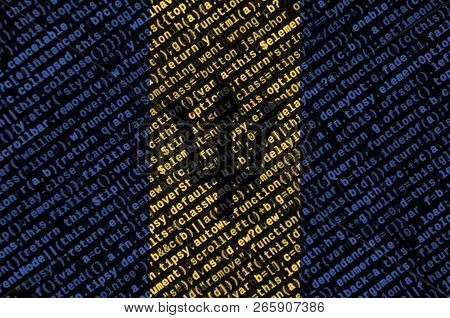 Barbados Flag  Is Depicted On The Screen With The Program Code. The Concept Of Modern Technology And