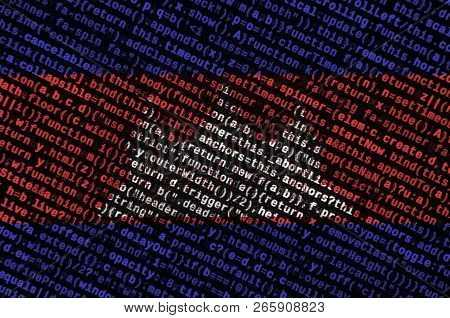 Cambodia Flag  Is Depicted On The Screen With The Program Code. The Concept Of Modern Technology And