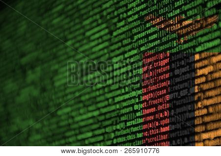 Zambia Flag  Is Depicted On The Screen With The Program Code. The Concept Of Modern Technology And S
