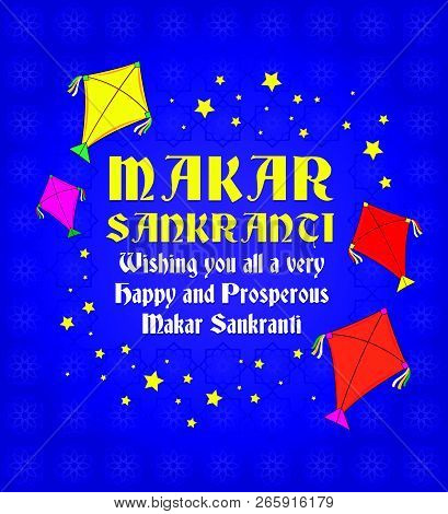 Celebrate Makar Sankranti Background With Colorful Kites.