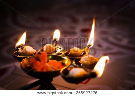 Multi Flame Lamp Panchapradip As An Offering To God For Worship