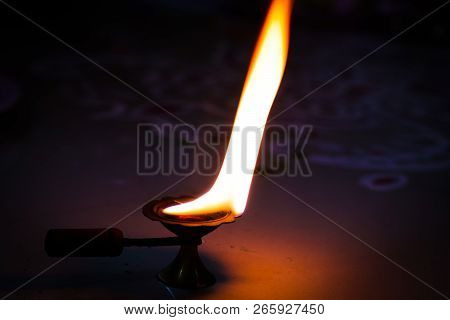 Camphor Flame Lamp As An Offering To God For Worship