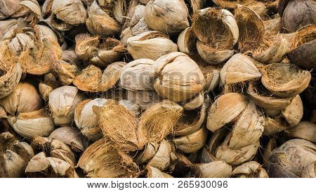 A Stack Of Coconut Shell Skin In Asia Tropical Country In Indonesia