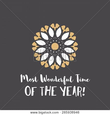 Christmas And New Year Greeting Card With Geometric Ornament On Gray Background. Inscription - Most 