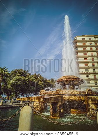 Taranto, Italy. October 21, 2017: Fountain Of The Rose Of The Winds In The City Of Taranto In The Ap