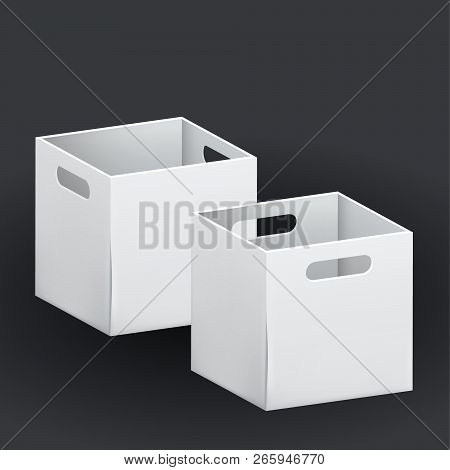 Empty White Cardboard Box Packaging Container. Tare For Transportation, Storage And Keeping. Vector 