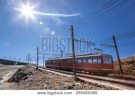 Gornergrat Train In Swiss Alps, Zermatt Area, Switzerland
