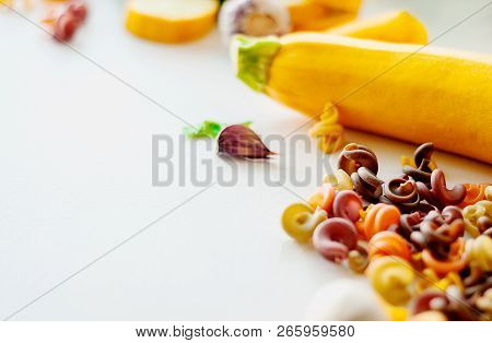 Italian Food Concept. Ingredients For Pasta. Natural Dyes For Pasta Tomato, Spinach, Carrots
