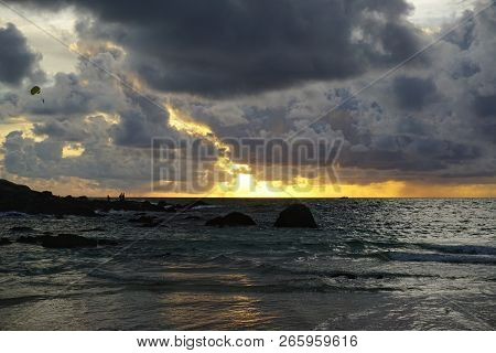 Sunset With Clouds On The Sea In Phuket, On Kata Beach