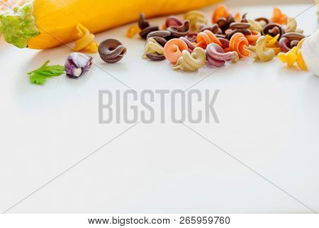Italian Food Concept. Ingredients For Pasta. Natural Dyes For Pasta Tomato, Spinach, Carrots