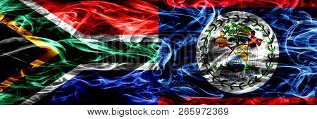 South Africa Vs Belize, Belizean Smoke Flags Placed Side By Side. Concept And Idea Flags Mix