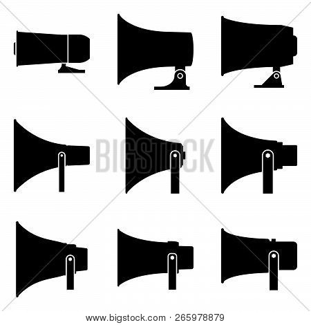 Reflex Horn Speaker Icon Set. Silhouette Vector