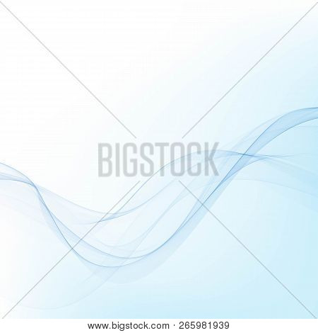 Abstract Vector Background, Blue Transparent Waved Lines For Brochure, Website, Flyer Design. Smoke 