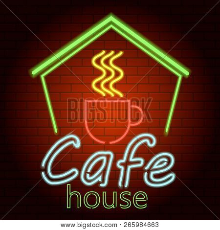 Cafe House Neon Light Icon. Realistic Illustration Of Cafe House Neon Light Icon For Web Design
