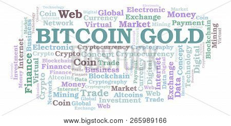 Bitcoin Gold Cryptocurrency Coin Word Cloud. Word Cloud Made With Text Only.