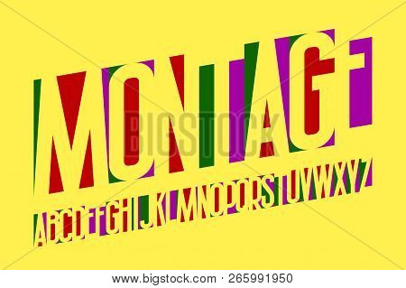 Montage Alphabet. Colored Cuttings Letters Font. Isolated English Alphabet.