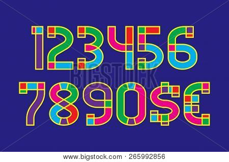 Motley Carnival Numbers With Currency Signs Of Dollar And Euro.