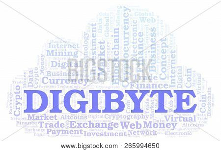 Digibyte Cryptocurrency Coin Word Cloud. Word Cloud Made With Text Only.