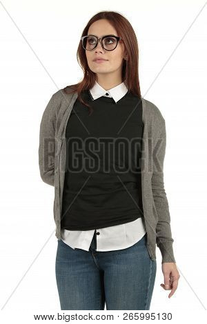 Preppy Look Girl Model With A Blank T Shirt For Your Design