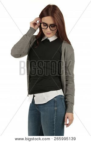 Preppy Look Girl Model With A Blank T Shirt For Your Design