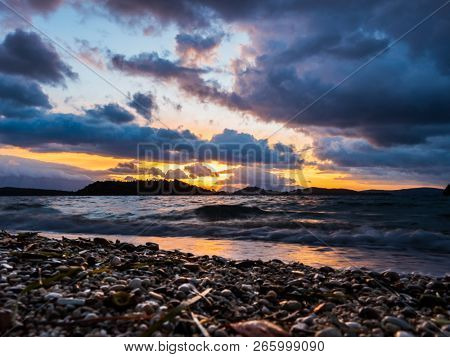 Sunrise on the bay of Nidri in Lefkas island Greece