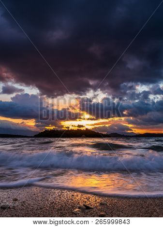Sunrise on the bay of Nidri in Lefkas island Greece