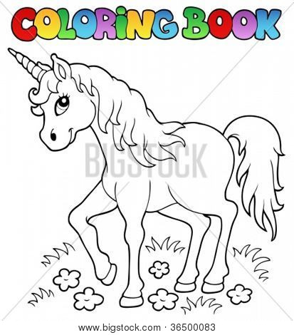 Coloriage thème de Licorne livre 1 - illustration vectorielle.