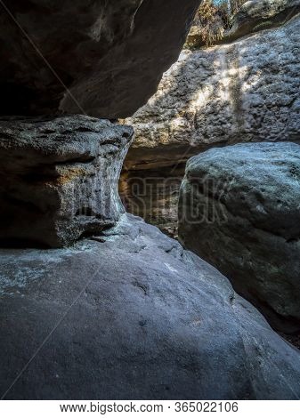 Unique sandy rock formation within the Errant Rocks of the Table Mountain National Park, Poland