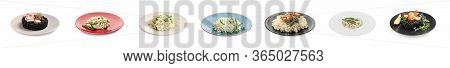 Collage With Delicious Rissotos On White Background. Banner Design