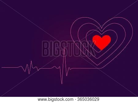 Neon Cardiogram Of Heartbeat Transforms Into Heart Shape. Vector Illustration