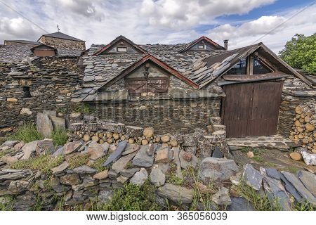 Traditional Slate Buildings In El Muyo Black Village Of The Riaza District In The Province Of Segovi