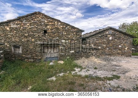 Traditional Slate Buildings In El Muyo Black Village Of The Riaza District In The Province Of Segovi