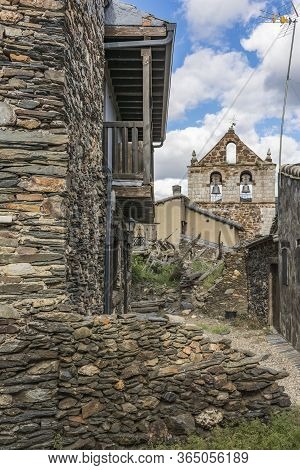 Traditional Slate Buildings In El Muyo Black Village Of The Riaza District In The Province Of Segovi