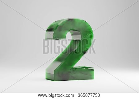 Jade 3d Number 2. Jade Number Isolated On White Background. Green Jade Semitransparent Stone Alphabe