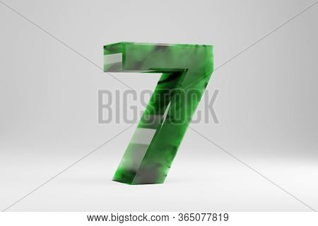 Jade 3d Number 7. Jade Number Isolated On White Background. Green Jade Semitransparent Stone Alphabe