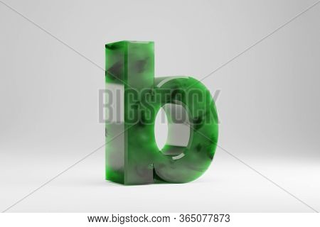 Jade 3d Letter B Lowercase. Jade Letter Isolated On White Background. Green Jade Semitransparent Sto
