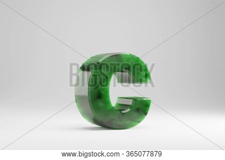 Jade 3d Letter C Lowercase. Jade Letter Isolated On White Background. Green Jade Semitransparent Sto