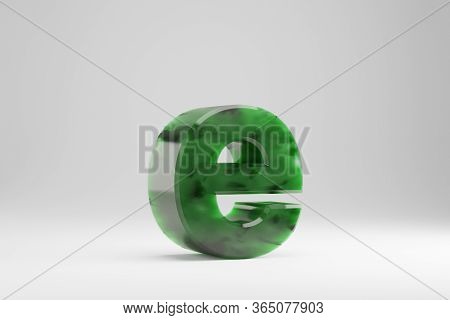 Jade 3d Letter E Lowercase. Jade Letter Isolated On White Background. Green Jade Semitransparent Sto