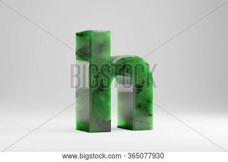 Jade 3d Letter H Lowercase. Jade Letter Isolated On White Background. Green Jade Semitransparent Sto