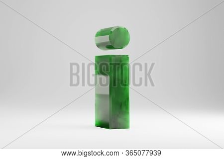 Jade 3d Letter I Lowercase. Jade Letter Isolated On White Background. Green Jade Semitransparent Sto
