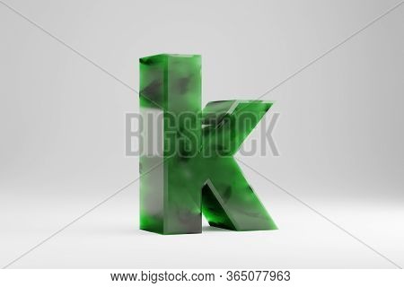 Jade 3d Letter K Lowercase. Jade Letter Isolated On White Background. Green Jade Semitransparent Sto