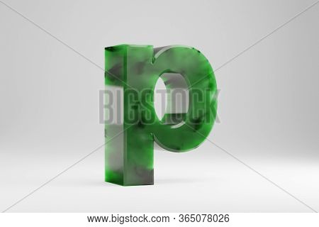 Jade 3d Letter P Lowercase. Jade Letter Isolated On White Background. Green Jade Semitransparent Sto